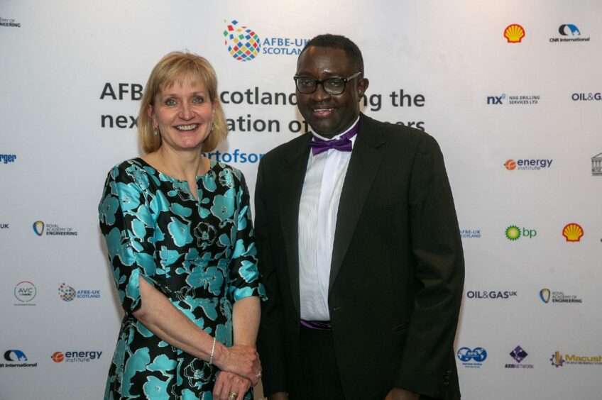 OGUK chief executive Deirdre Michie with Dr Ollie Folayan, chair of Aberdeen-based AFBE-UK Scotland.