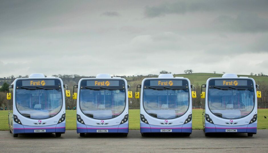 Public buses operated by First Bus.