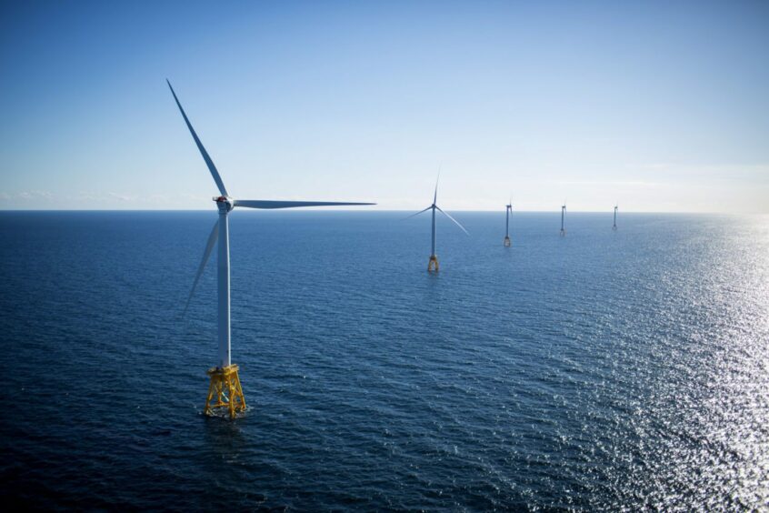 The GE-Alstom Block Island Wind Farm stands in the water off Block Island, Rhode Island, U.S.,