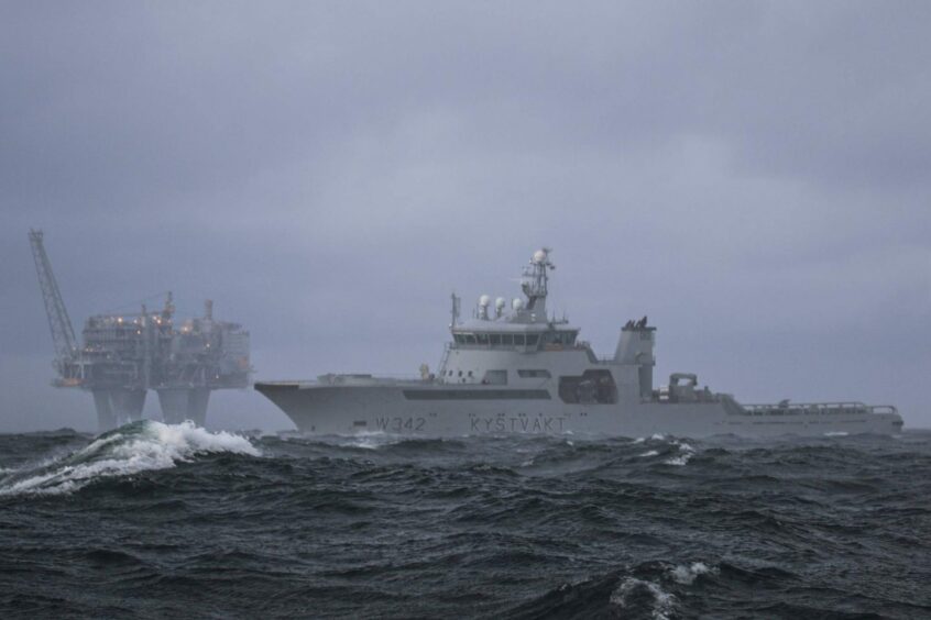 Norwegian Navy patrol vessel KV Sortland during operations to protect assets in September.