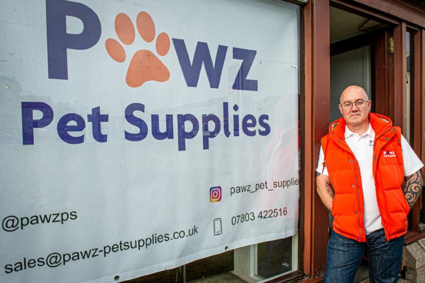 Steve Bruce outside the Pawz pet shop in Westhill.