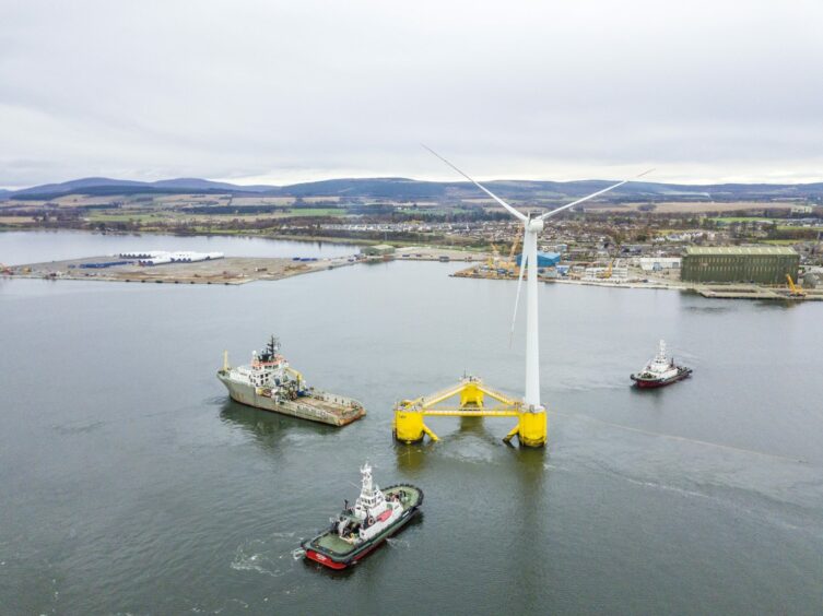 WindFloat turbine in Port of Cromarty Firth.