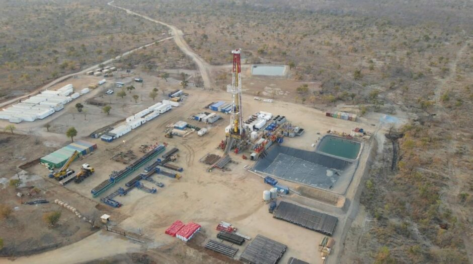 Aerial view of drill site in arid conditions