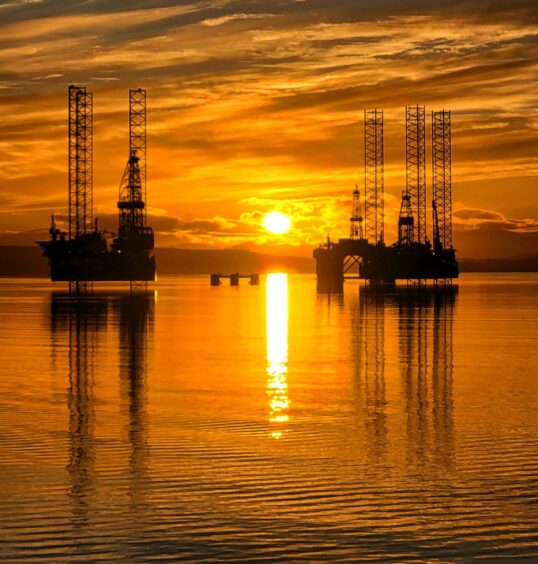Winner of the Oil and gas category: The awe-inspiring image of a North Sea sunset over shallow water rigs by Liam Wright was voted for by AIS Survivex social media followers