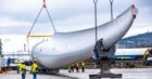 The first turbine blades for the Neart na Gaoithe (NnG) offshore wind farm arrive at the Port of Dundee. 16/03/2022