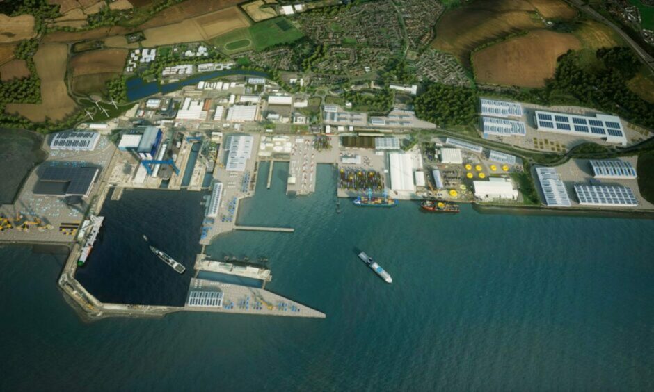 Illustration of the Rosyth waterfront as a green freeport.