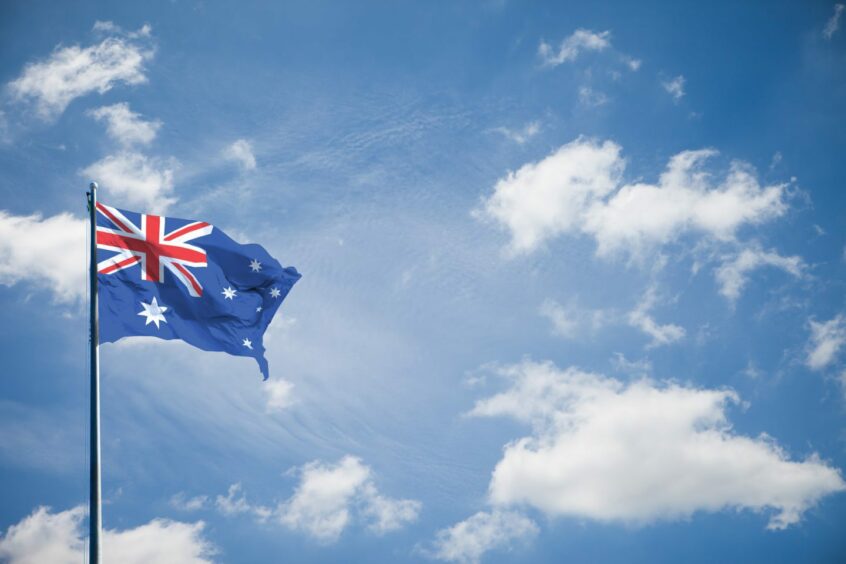 Australian flag flutters in the wind