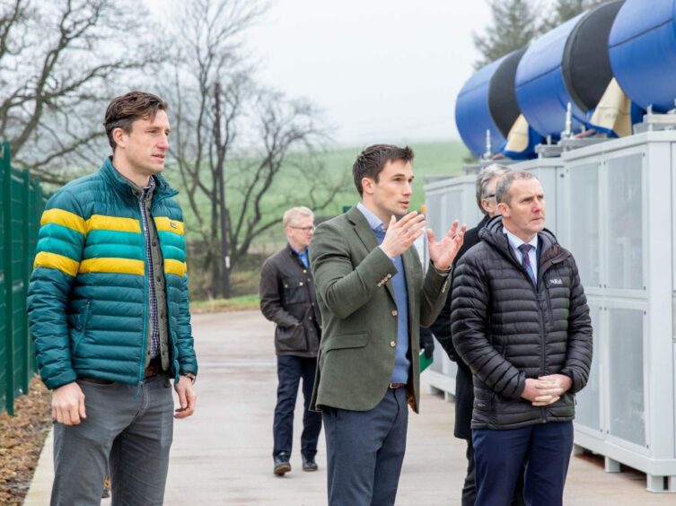 (L_R) CCS' Ed Nimmons, Richard Nimmons and Cabinet Secretary Michael Matheson MSP at the company's CCS site in Dumfries & Galloway.