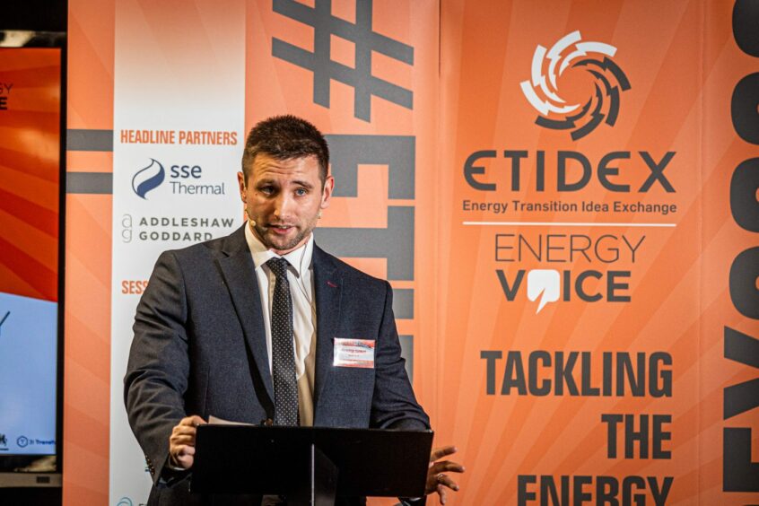Energy Voice Europe editor Allister Thomas moderating the third session of ETIDEX 2022