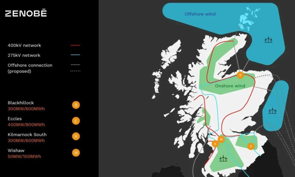 Scotland map of Zenobe's battery facilities.