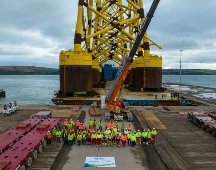 The final jackets for Seagreen arriving at the marshalling yard in Nigg.