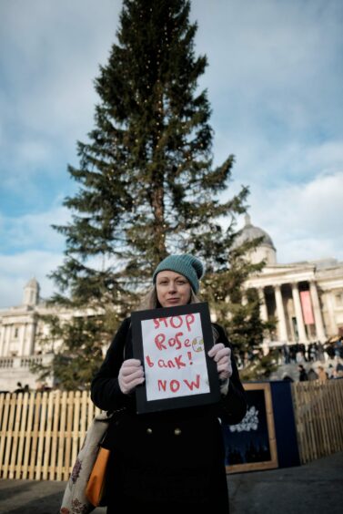 Trafalgar Square Christmas Tree target of Equinor Rosebank protest by Angela Christofilou