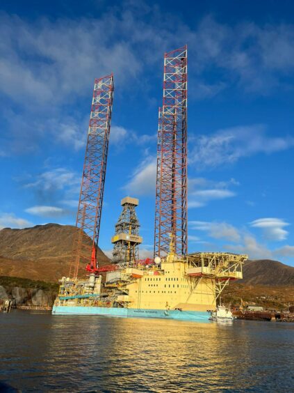 Noble Intrepid, formerly known as the Maersk Intrepid at Kishorn port. Image: Owen Trykowski.