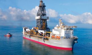 The Deepwater Ram drillship on a blue sea