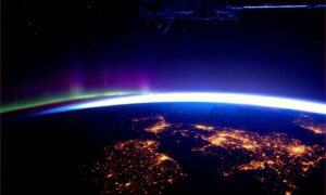The UK, Ireland and distant Aurora Borealis as seen by ESA astronaut Andre Kuipers from his position on the ISS.
