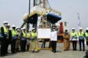 Uganda has begun drilling on its Kingfisher field.  Picture shows; Museveni attends the launch of work at the Kingfisher field. Uganda. Supplied by UNOC Date; 24/01/2023