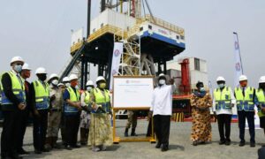 Uganda has begun drilling on its Kingfisher field.  Picture shows; Museveni attends the launch of work at the Kingfisher field. Uganda. Supplied by UNOC Date; 24/01/2023