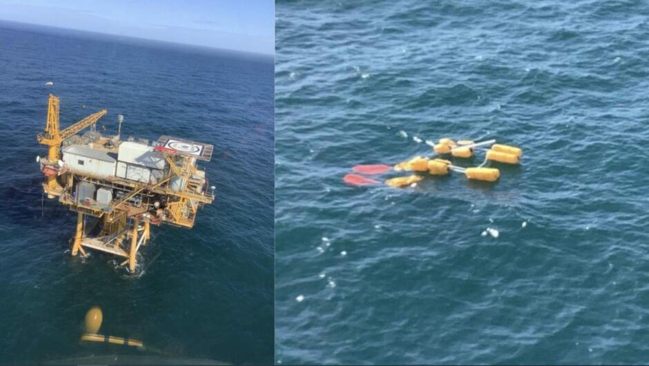 Helicopter debris in the water next to the West Delta 106 platform. Supplied by US Coast Guard.