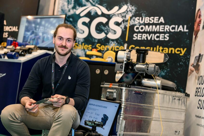 Petter Sjursen product engineer for Blueye Robotics at the firm's Subsea Expo 2023 stall