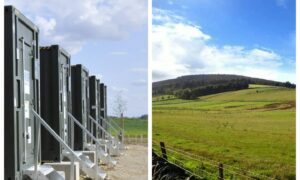 (L) File photo of Anesco battery storage site. (R) Swordale Hill near Evanton, Ross-shire.