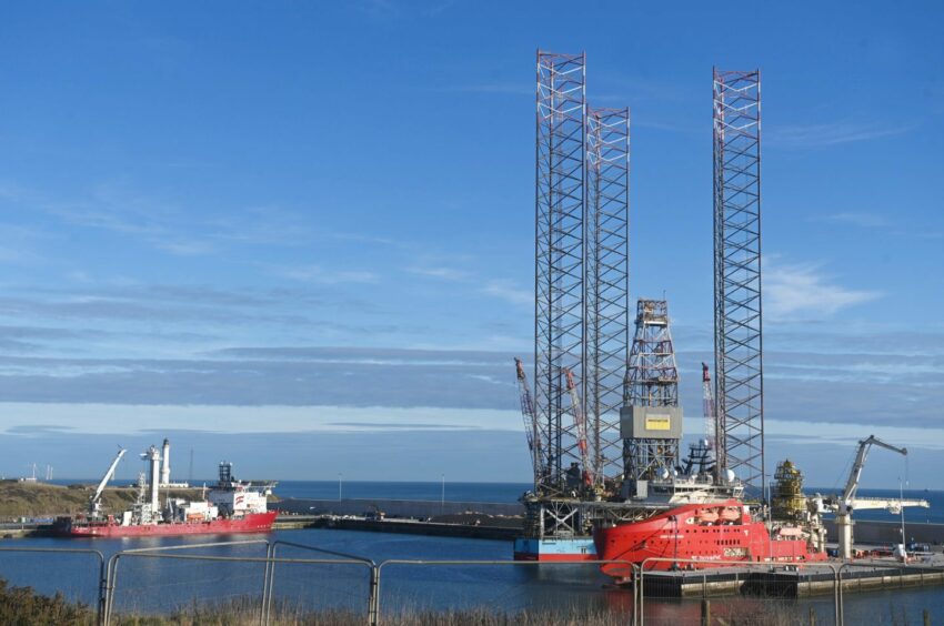 The Noble Innovator rig in the Port of Aberdeen.