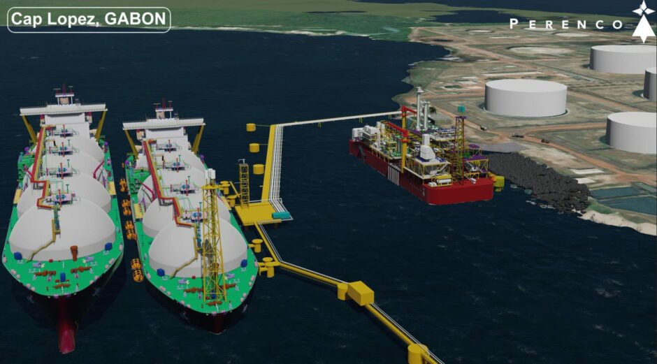 Independent Perenco has taken a final investment decision on a 700,000 tonne per year LNG production facility, based at the Cap Lopez terminal in Gabon.  Picture shows; Rendering of Cap Lopez LNG plan. Gabon. Supplied by Perenco Date; 16/02/2023