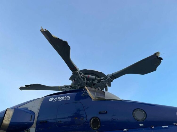 Strong winds rip off three rotor blades from an H175 on the Elgin platform during Storm Otto.