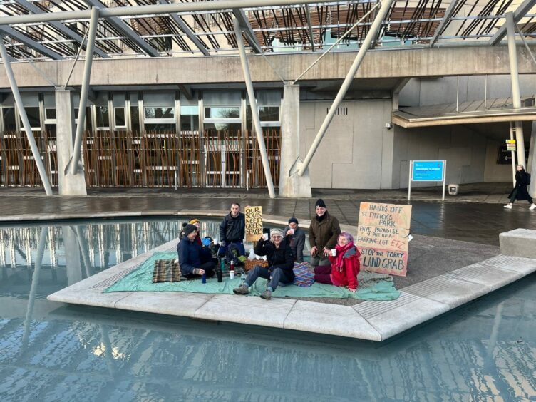 Protestors outside Holyrood. Supplied by Friends of St Fittick's Park