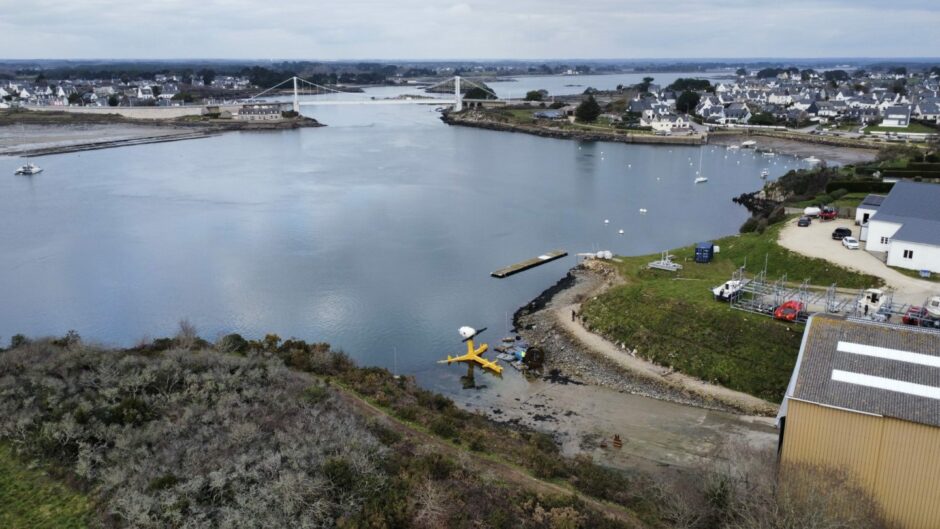 Nova tidal turbine deployed in the Etel Estuary. Brittany, France.