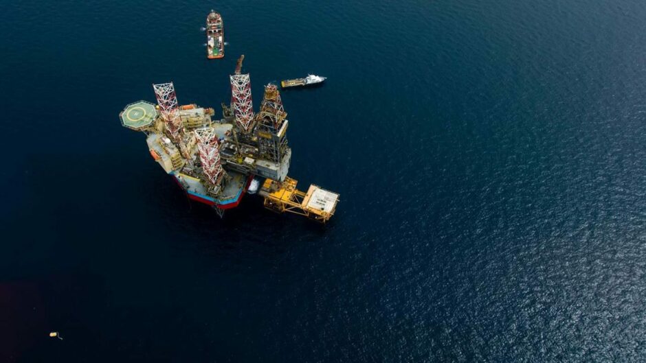 Aerial photo of the Noble Resilient jackup rig in the North Sea.