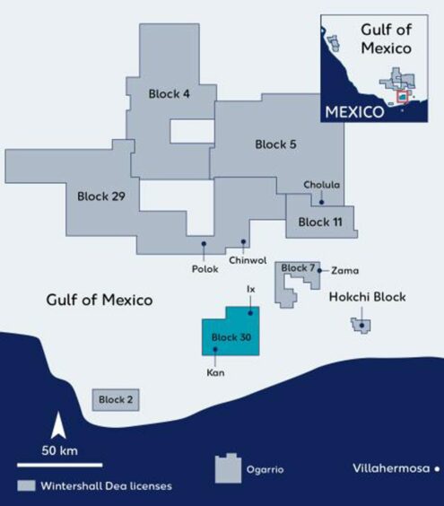 Map of offshore Mexico, with Block 30 highlighted