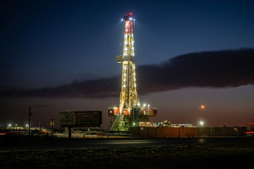 An oil drilling rig in Midland, Texas, US, on Thursday, March 2, 2023. Thousands of miles away from the turmoil on Wall Street, Midland, Texas that ranked No.1 in the US for inflation just over a year ago has since ceded that title ? only to lay claim to a different one: the country?s pay-raise capital.