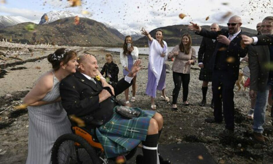Davy Duncan says marrying his partner Helen Smith after a year in hospital was a 'dream come true'. Image: Iain Ferguson