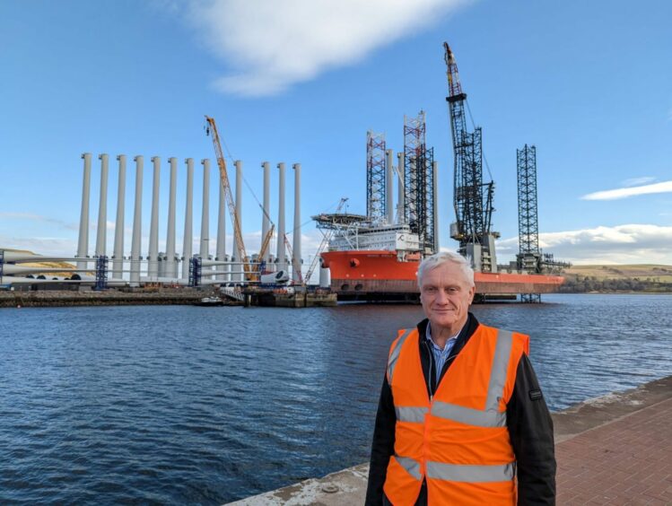Graham with the Cadeler Wind Orca vessel berthed alongside the East Quay at Port of Nigg