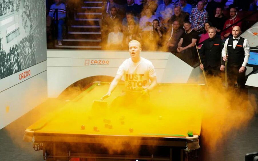 Just Stop Oil brings World Snooker Championship to a halt.