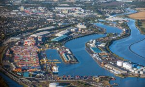Aerial view of Grangemouth chemical plant and docks