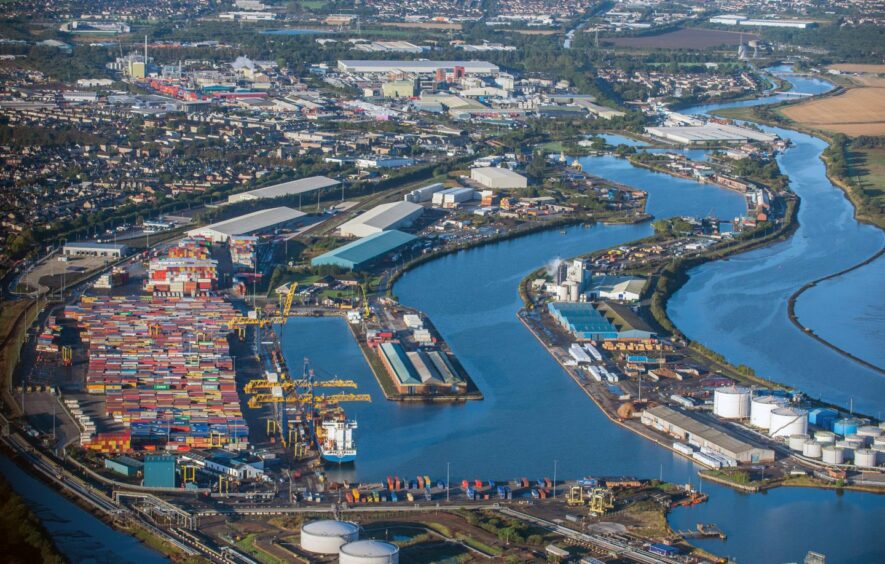 Aerial view of Grangemouth chemical plant and docks