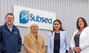 Pictured from left are Phil Reid (J&S Subsea Managing Director), Fiona E. McDonald (Scottish Enterprise Account Manager), Kairvee Tyagi (J&S Subsea Environmental and Sustainability Advisor) and Lucinda Craig (J&S Subsea Business Development Director).