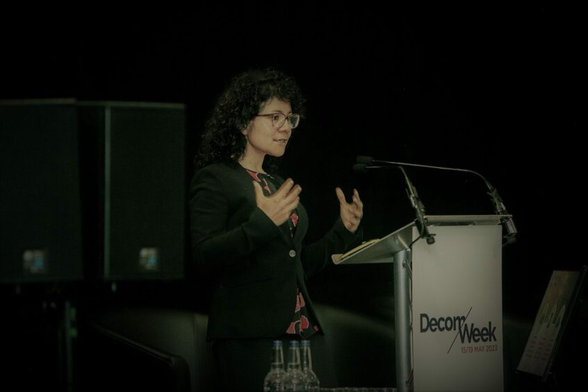 Martha Vasquez speaks at Decom Week 2023 at the Ardoe House Hotel in Aberdeen