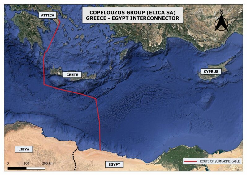 The GREGY interconnector route, from Egypt to Greece map