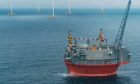 Illustration of floating wind turbines linked to the Goliat FPSO and a power-from-shore cable in Norway, as part of the GoliatVind project.