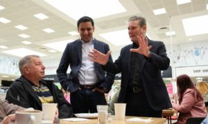 Labour leader Sir Keir Starmer  with Scottish Labour leader Anas Sarwar  during a visit to Rutherglen, South Lanarkshire, talking to locals. Picture date: Friday May 26, 2023.