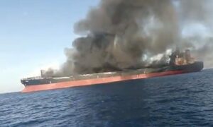 Aframax tanker Pablo on fire off Malaysia.