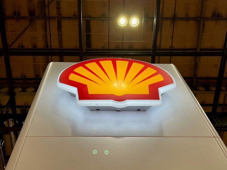 Shell logo above a stand at All-Energy 2023. SEC Glasgow.