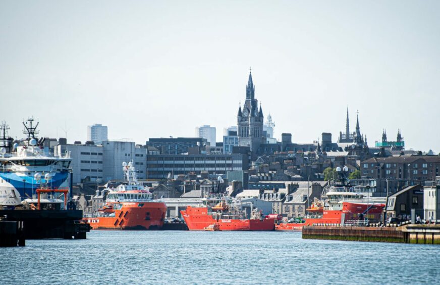 Picture of Aberdeen harbour and skyline.