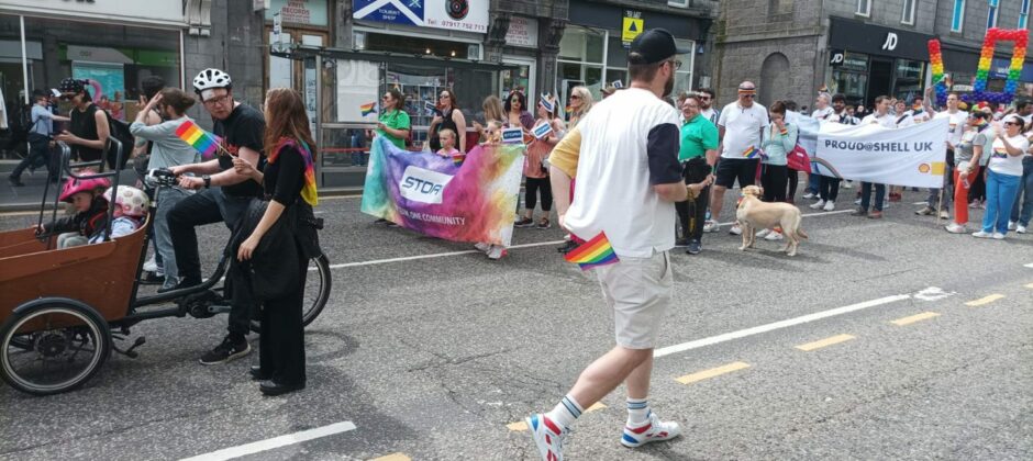 Stork workers marching at pride in Aberdeen 2023