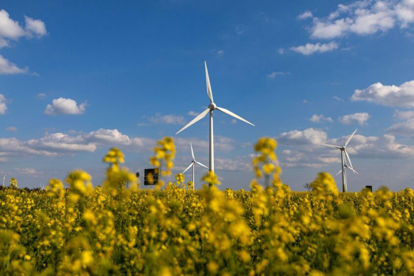 Wind turbine in field