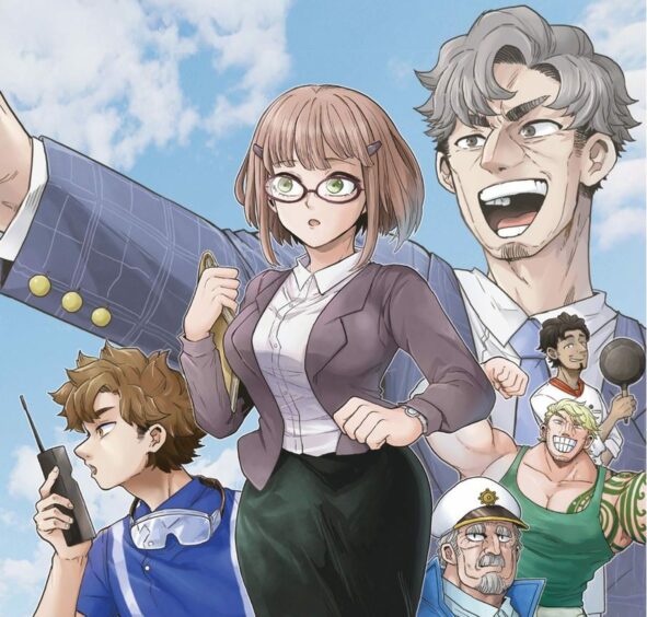 Artwork from manga series 'Harvest Wind: Offshore Engineering' showing the characters.