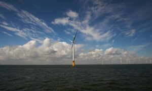 A turbine at an offshore wind farm.