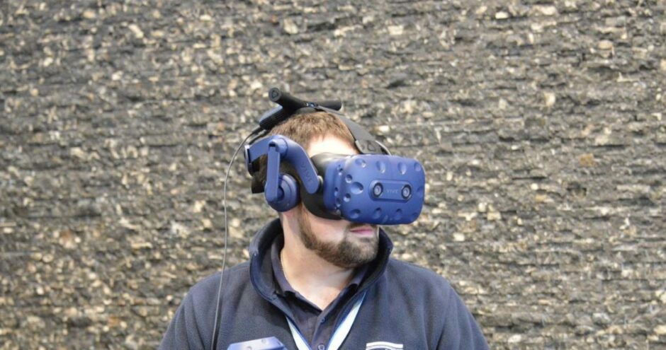 Virtual reality headset in use